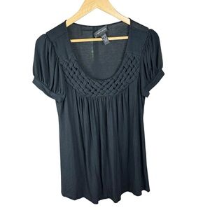 Cable & Gauge Black Smocked Blouse